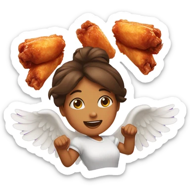 a girl flying with two bbq chicken wings on her back sticker