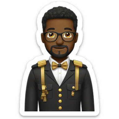 black soldier with beard, part in hair, white collared shirt, bow tie, gold glasses, bulletproof vest  sticker