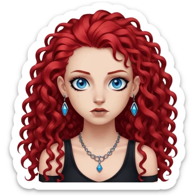 a punk girl with long curly red hair and blue eyes, in a black dress, with piercings sticker