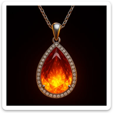 Add a yellow fiery light to the teardrop ruby pendant, representing transformation and rebirth sticker