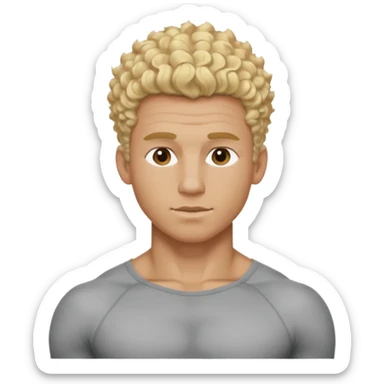 Athletic man with blond curly hair only on the top, straight on sides, thick neck, high top fade with no part, no shirt and show abs sticker