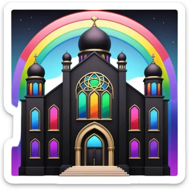 jewish synagogue temple in dark goth aesthetic style with black building and rainbow tint glass windows sticker