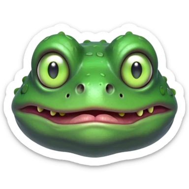 zombie frog portrait, head and shoulders only, slimy undead skin, glowing green eyes, funny creepy look, 3D cartoon, mobile game icon style, clean background, no text, no watermark
 sticker