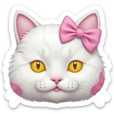 white cat with pink bow with yellow nose sleeping sticker
