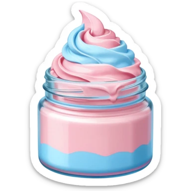 Una miniatura fotorrealista de una manteca de color rosada, azul corporal batida combinados de forma batida hasta arriba en un tarro de vidrio sin cuchara. Estilo: postre, arte, colores vibrantes. sticker
