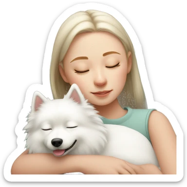 White spitz sleeping on girl's lap sticker