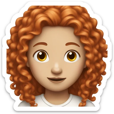 A girl with long curly red hair and a completely white face sticker