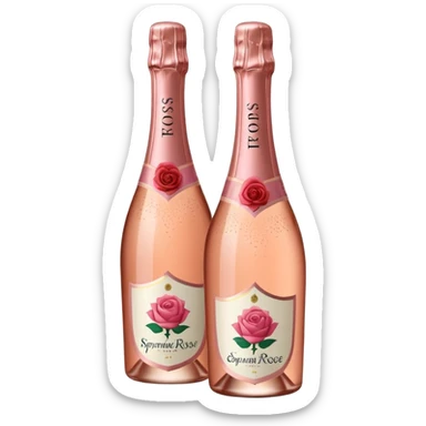 bottle of sparkling rosé champagne with a rose logo on the label, tilted up and to the left, no glass sticker