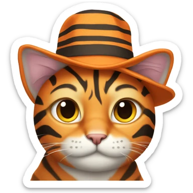 Orange striped cat wearing a hat to look like a tiger sticker