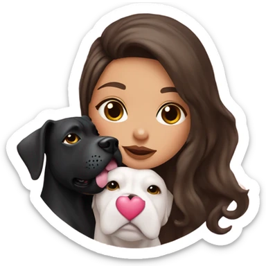 Brunette kissing big black pitbull dog, pink hearts sticker