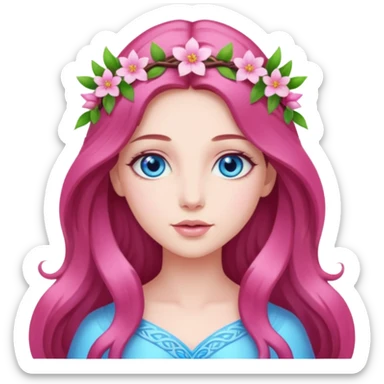 Spring pink goddess long brunette hair blue eyes sticker