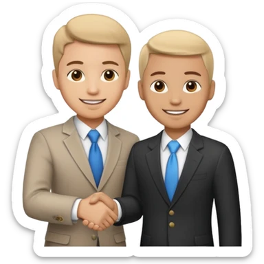 a video editor handshaking with a castomer sticker