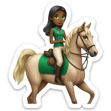 Girl high end clothes green eyes riding a horse sticker