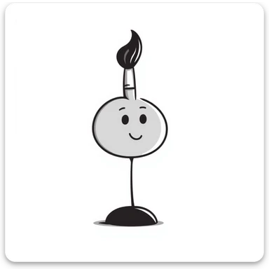 A paintbrush morphing into a silver metal human figure emblem sculpture, representing artistic identity, with a shiny silver finish sticker