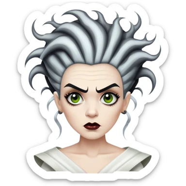 Bride of Frankenstein with tall black and white hair with lightning streaks sticker