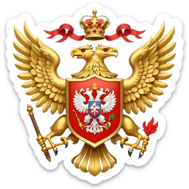 coat of arms of Russia as an emoji, simplified gold double-headed eagle with red shield and horseman sticker
