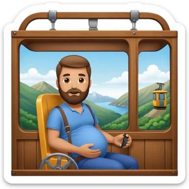 A cableway with a pregnant man inside sticker