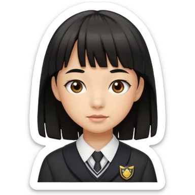 a middle school girl in a school uniform and black hair, and bangs sticker