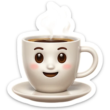 A plain 3D cartoon coffee cup filled with hot coffee,light steam rising, glossy ceramic texture, warm soft lighting, realistic Memoji-style on a dark background. Negative: no saucer. sticker