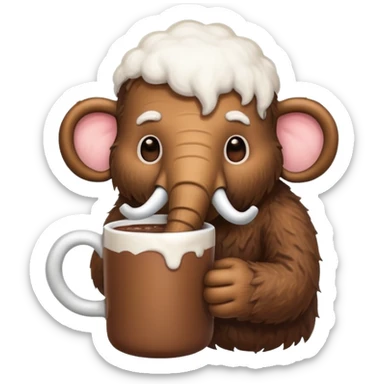 A mammoth who drinks a hot chocolate sticker