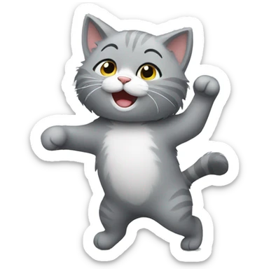 cute fluffy gray cat dancing sticker