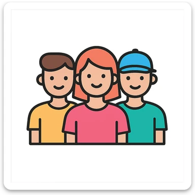 a group of young people, color outline icon style sticker
