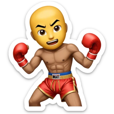 Cinematic Realistic Muay Thai Pop Culture Emoji, depicted with an action-packed portrayal of traditional Thai boxing rendered with bold textures and energetic, dramatic lighting. sticker