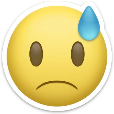 Yellow circle with no eyebrows and nose half being blue being it blurred and it has a sweat and the face is anxious sticker