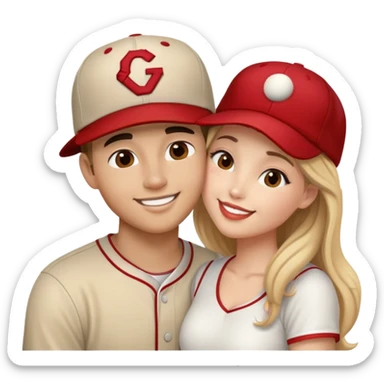 Girl kissing a guy with a baseball hat on sticker