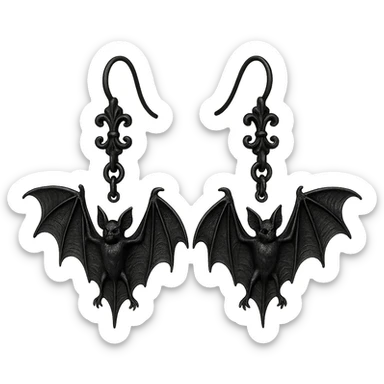 goth earrings, bat motif, black metal, gothic style, dramatic sticker