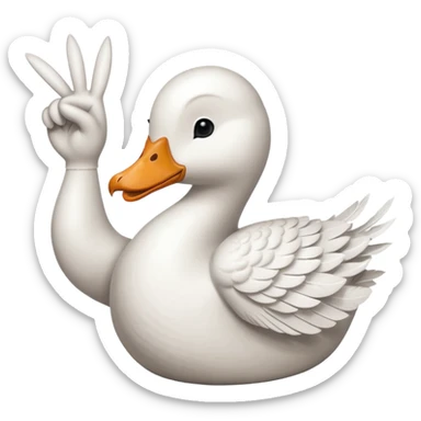 a goose with a hand sign of a peace sign sticker