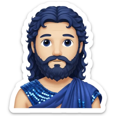 Auster, God of Summer Roman Deities with long black wavy hair and beard, indigo sequin toga sticker
