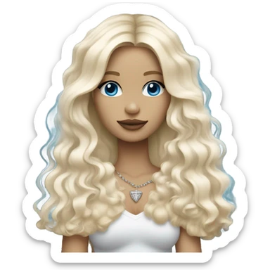 Blonde nightclub girl with blue eyes and long hair and holding white cavachon dog sticker