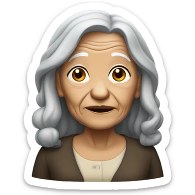 Wrinkly old woman long black hair  sticker