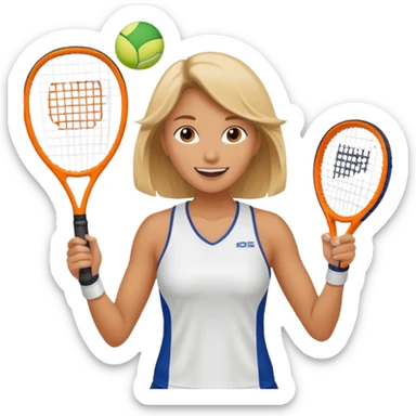 woman celebrating after padel shot, holding racket, sporty sticker