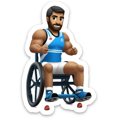 Un jugador de rugby en silla de ruedas: fuerte, ágil y decidido. Su silla está optimizada para la velocidad y maniobrabilidad. Con brazos musculosos y un uniforme deportivo, muestra concentración y pasión por el juego sticker