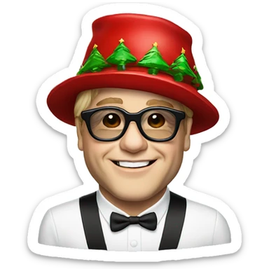 Elton John with a Christmas hat sticker