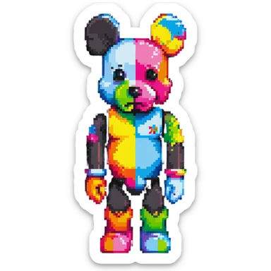 Pixel art KAWS Bearbrick figure with X eyes, blocky bear shape, vibrant colors sticker