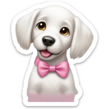 Cute white puppy with a pink bow for a collar sticker