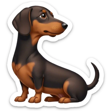 emoji of black and tan wiener dog with short neck sitting down in profile sticker