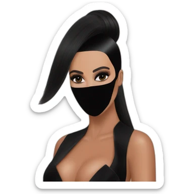 KIM kardashian wearing total black mask and dress balenciaga at met gala sticker