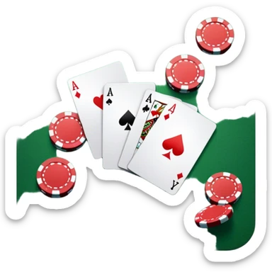 A photorealistic icon featuring playing cards and a stack of poker chips on a green felt table. Bright, detailed design with realistic textures and lighting. Transparent background, clearly symbolizing card games and strategy. sticker