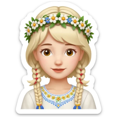Ukrainian girl in a white embroidered shirt with a flower crown on her head sticker