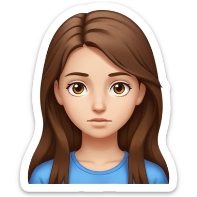 girl with long brown hair and sweat on her forehead sticker
