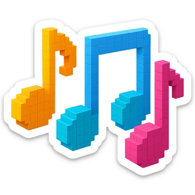 detailed and intricate voxel-style musical notes sticker