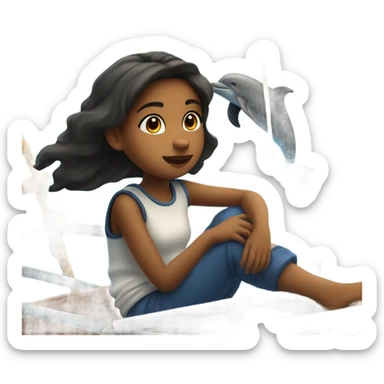 girl is watching dolphins from sailboat sticker