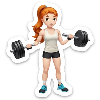 Ginger gym girl standing sideways with dumbbells and cream tank top sticker