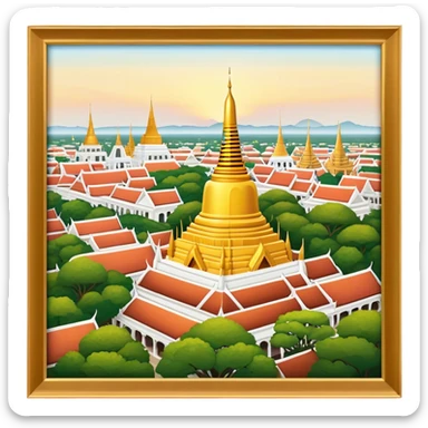​Cinematic Realistic Nakhon Pathom, Thailand, depicted as a historic cityscape dominated by the iconic Phra Pathom Chedi, surrounded by lush gardens, bustling local markets, and traditional Thai architecture, bathed in warm golden light and rendered with rich textures that capture its cultural and historical significance, sticker