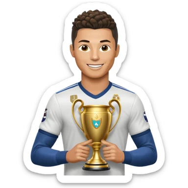 Cristiano Ronaldo holfing the champions league with noodle hair sticker