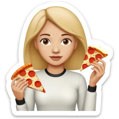 Woman with pizza slice sticker